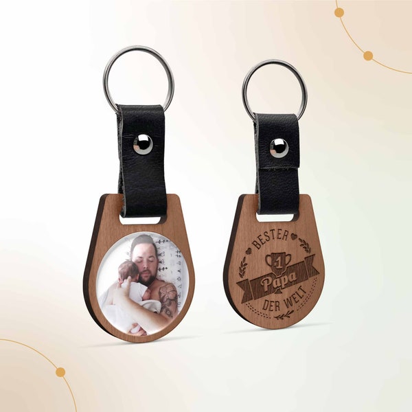 Best Dad Wooden Keyring with Photo and Engraving | Dad Wooden Pendant Personalized With Photo | Gift idea for house & car keys
