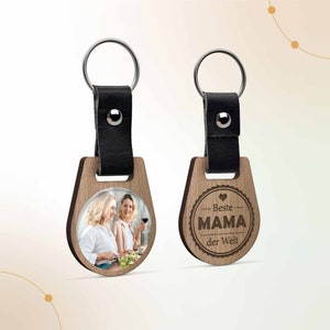 Photo wooden keychain with engraving | Modern gift for mom | Personalized with your own photo | Birthday gift for mother
