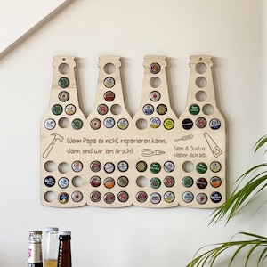 Carta collezionabile personalizzata per amante della birra per papà | Se papà non riesce a sistemarlo, noi... Menu della birra con 68 slot per i tappi di bottiglia