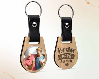 Best Dad in the World Keyring | Keychain made of wood with engraving and photo personalized | Photo gift son daughter father husband man