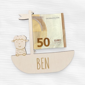 cadeaukaart hout | Cadeau-idee verjaardag doop kerstmis | Geldgeschenk met gewenste naam | Spaarkaart voor kinderen