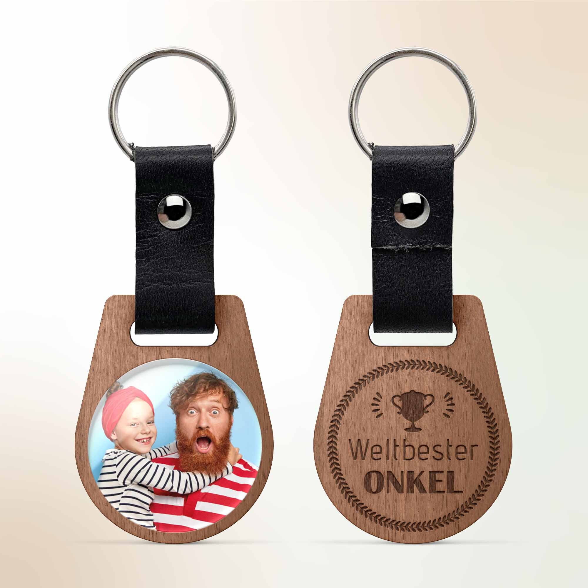 Personalisiertes Schlüsselanhänger Aus Holz Mit Foto & Gravur - Geschenk Für Mama, Papa, Freundin