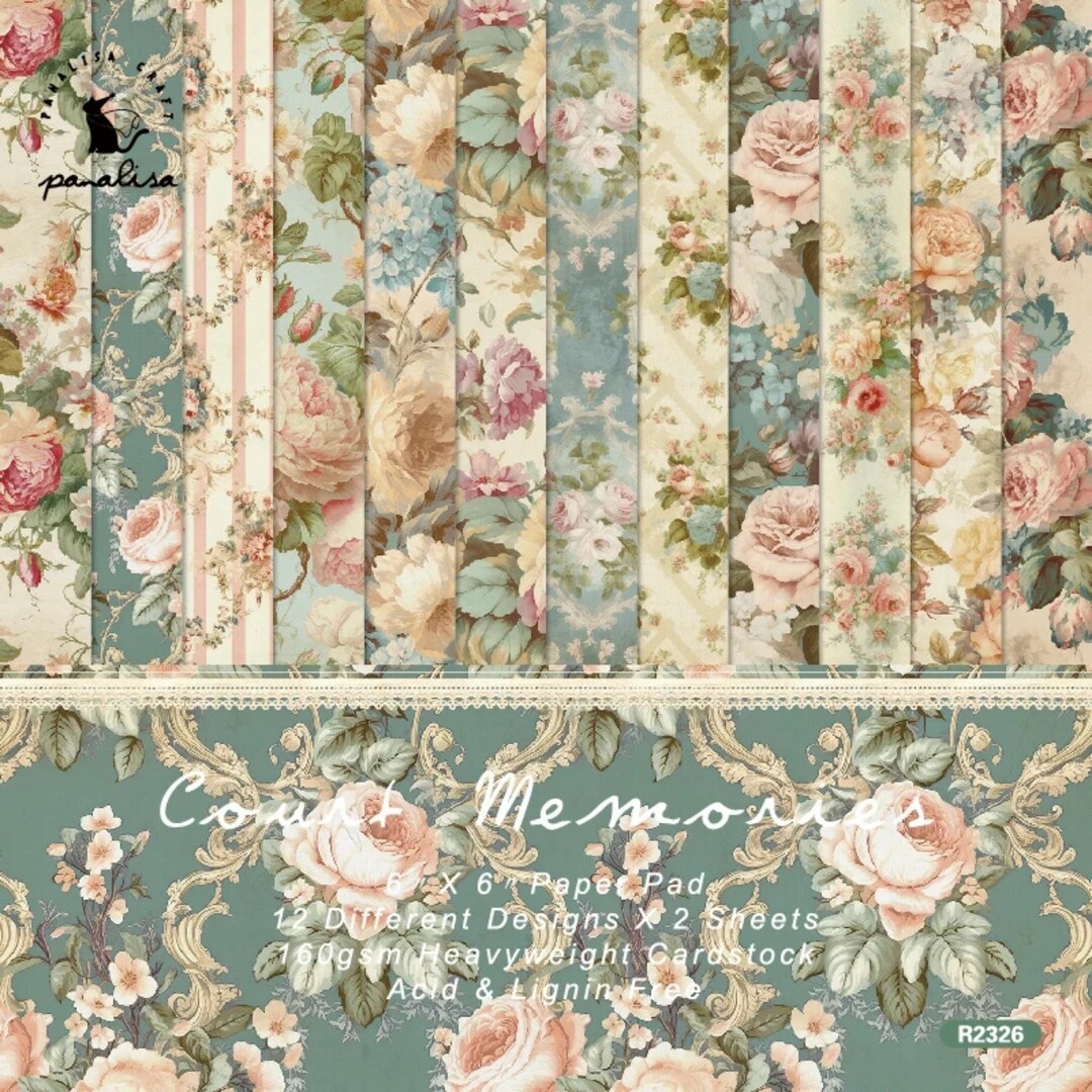 Vintage Roses Cardstock Set 24 Sheets Floral Shabby Chic Scrapbooking ...