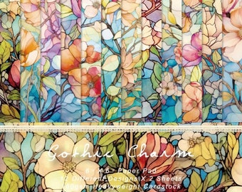 Juego de cartulina para vidrieras, diseño de arte floral, 24 hojas, álbum de recortes floral Shabby Chic, bloc de papel de 6x6 pulgadas, cartulina, diario basura, artesanía, 160gsm