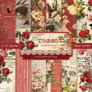 Romantic Cardstock 6"x6" 24 Sheets 12 Designs Vintage Antique Roses Junk Journal Card Making Crafts