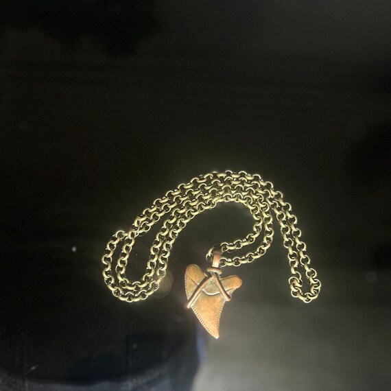 Bronze Shark Tooth Necklace, Brass Chain Charm Ne… - image 4