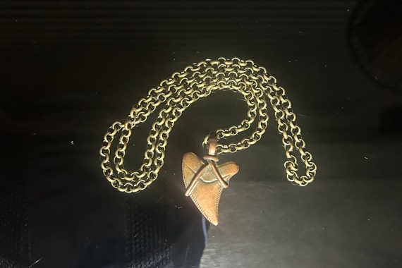 Bronze Shark Tooth Necklace, Brass Chain Charm Ne… - image 5