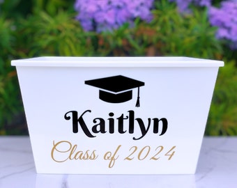 Personalized Graduation Basket, Custom Class of 2024 Bucket, Grad Gift Box, Gifts for Grad, High School Graduation, Grad Cards Box, Senior