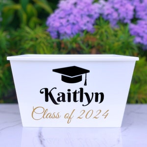 Personalized Graduation Basket, Custom Class of 2024 Bucket, Grad Gift Box, Gifts for Grad, High School Graduation, Grad Cards Box, Senior