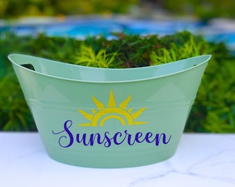 Sunscreen Basket, Plastic Summer Storage Bucket, Pool Storage Basket, Pool Essentials Box, Summer Essentials Bucket, Sunscreen Tub,