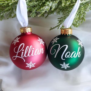 Christmas Red Name Ornaments, Personalized Christmas Glass Ornaments, Holiday Time, Custom Christmas Ornaments, Red, Blue, Burgundy Red Dark Pink Matte