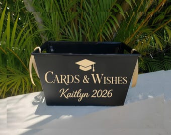 Cards & Wishes Graduation Basket, Elegant Custom Grad Basket Graduation Bucket Gift Bucket with Name Grad Card Holder Class of 2026 2027