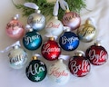 Christmas Red Name Ornaments, Personalized Christmas Glass Ornaments, Holiday Time, Custom Christmas Ornaments, Red, Blue, Burgundy Red