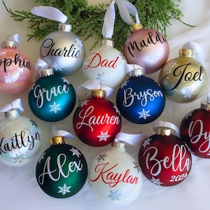 Christmas Red Name Ornaments, Personalized Christmas Glass Ornaments, Holiday Time, Custom Christmas Ornaments, Red, Blue, Burgundy Red