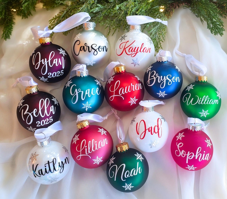 Christmas Red Name Ornaments, Personalized Christmas Glass Ornaments, Holiday Time, Custom Christmas Ornaments, Red, Blue, Burgundy Red image 4