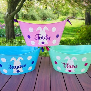 Adorable Personalized Easter Bucket, Custom Easter Bunny Basket, Easter Baskets for Girls and Boys, Easter Pail, Easter Bucket with Bunny
