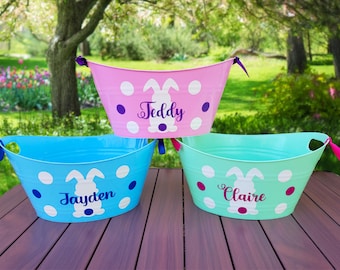 Adorable Personalized Easter Bucket, Custom Easter Bunny Basket, Easter Baskets for Girls and Boys, Easter Pail, Easter Bucket with Bunny