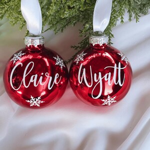 Christmas Red Name Ornaments, Personalized Christmas Glass Ornaments, Holiday Time, Custom Christmas Ornaments, Red, Blue, Burgundy Red Red Shiny