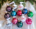 Christmas Red Name Ornaments, Personalized Christmas Glass Ornaments, Holiday Time, Custom Christmas Ornaments, Red, Blue, Burgundy Red