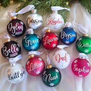 Christmas Red Name Ornaments, Personalized Christmas Glass Ornaments, Holiday Time, Custom Christmas Ornaments, Red, Blue, Burgundy Red image 1