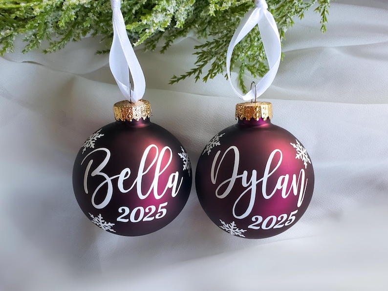 Christmas Red Name Ornaments, Personalized Christmas Glass Ornaments, Holiday Time, Custom Christmas Ornaments, Red, Blue, Burgundy Red image 6