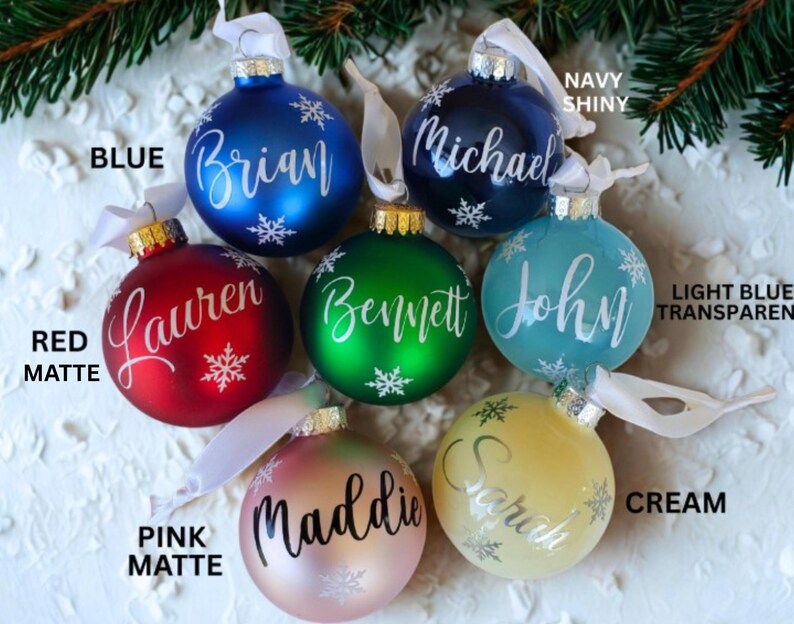 Christmas Red Name Ornaments, Personalized Christmas Glass Ornaments, Holiday Time, Custom Christmas Ornaments, Red, Blue, Burgundy Red image 9