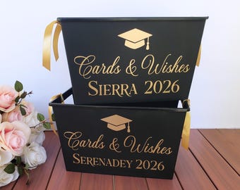 Cards & Wishes Graduation Basket, Elegant Custom Grad Basket Graduation Bucket Gift Bucket with Name Grad Card Holder Class of 2026 2027