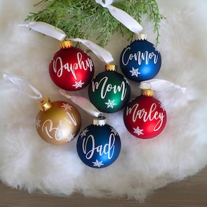 Christmas Red Name Ornaments, Personalized Christmas Glass Ornaments, Holiday Time, Custom Christmas Ornaments, Red, Blue, Burgundy Red Gold Matte