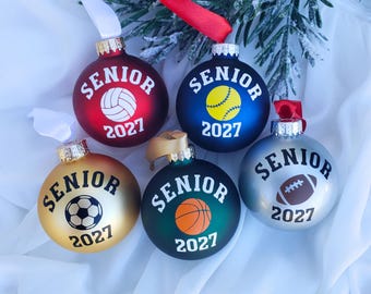 Senior Sport Glass Ornaments, 2027 Sport Teams Christmas Bulb, Senior Keepsake, Basketball, Volleyball, Softball Football Baseball Gift Bulb