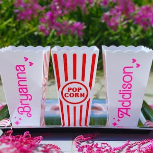 Personalized Reusable Plastic Popcorn Bucket, Custom Popcorn Bucket, Pink Popcorn Tub, Party Favors Buckets, Girls Movie Night, Pink Retro