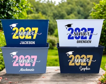 Cesta de regalo para graduados de 2027, cubo personalizado para la noche de graduación, cesta de regalo para graduados de 2026, cubo para graduadas, caja de tarjetas de regalo para graduados