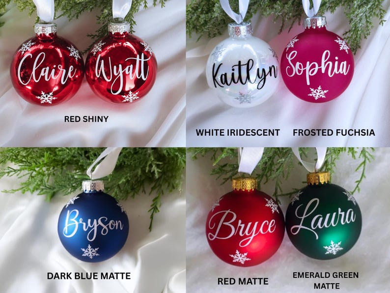 Christmas Red Name Ornaments, Personalized Christmas Glass Ornaments, Holiday Time, Custom Christmas Ornaments, Red, Blue, Burgundy Red image 8