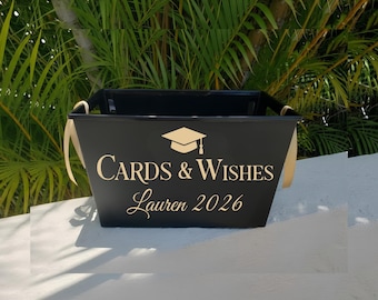 Cards & Wishes Graduation Basket, Elegant Custom Grad Basket Graduation Bucket Gift Bucket with Name Grad Card Holder Class of 2026 2027