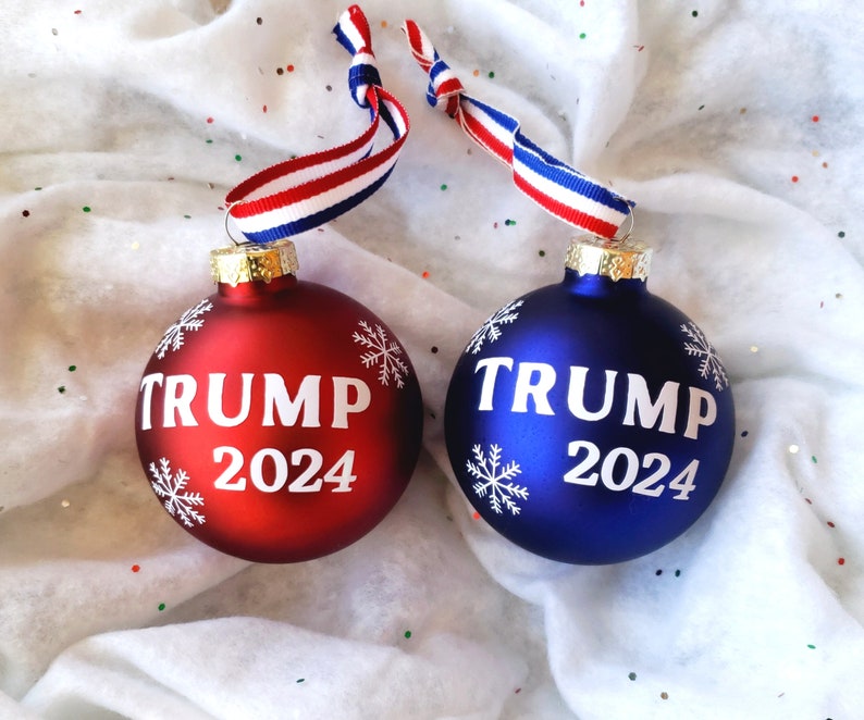 Trump 2024 Ornaments Patriotic Glass Christmas Ornament Blue Etsy