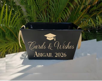 Cards & Wishes Graduation Basket, Elegant Custom Grad Basket Graduation Bucket Gift Bucket with Name Grad Card Holder Class of 2026 2027