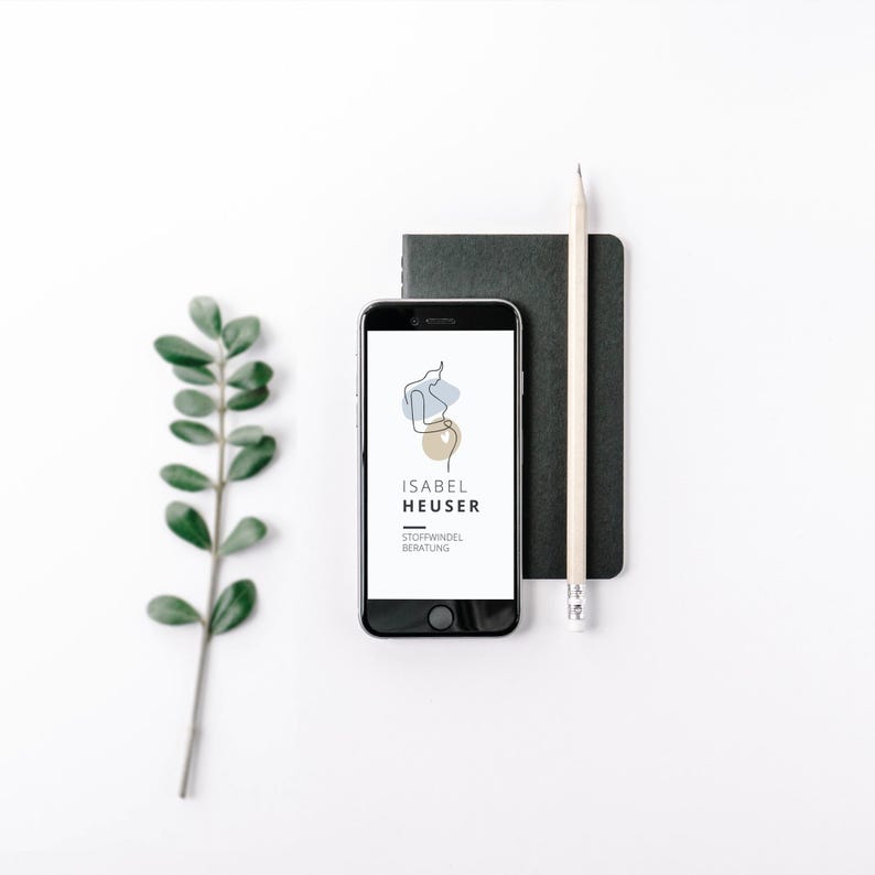 Zartes vorgefertigtes Hebammen- und Doula-Logo mit Silhouette einer schwangeren Frau. Personalisierbares Design in Wunschfarben, geeignet für familienorientierte Dienstleistungen.