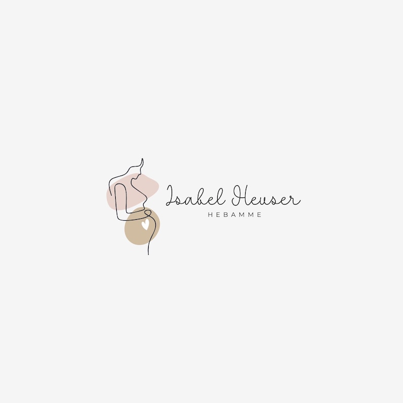 Zartes vorgefertigtes Hebammen- und Doula-Logo mit Silhouette einer schwangeren Frau. Personalisierbares Design in Wunschfarben, geeignet für familienorientierte Dienstleistungen.