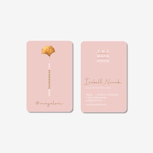 Vrouwelijke visitekaartjes met afgeronde hoeken | Boho-stijl sjabloon | Modern design met gingko blad | PDF of klaar om af te drukken | Gratis verzending