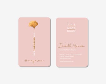Feminine business cards with rounded corners | Boho style template | Modern design with gingko leaf | PDF or ready-to-print | Free shipping