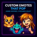 Custom twitch emotes, twitch emotes custom, custom emotes, custom animated twitch emotes, custom emotes for discord, custom text emotes product logo