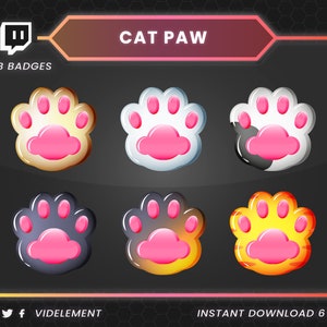 Cat paw sub badges, Twitch sub badges, Twitch bit badges, Twitch badges, Cat paw bit badges, Cat sub badges, Cute sub badges, Animal badges