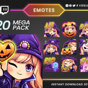 Twitch emotes, twitch sub emotes, discord emote, witch emotes, halloween emotes, text emotes, cute emotes, chibi emote, magic emote, discord