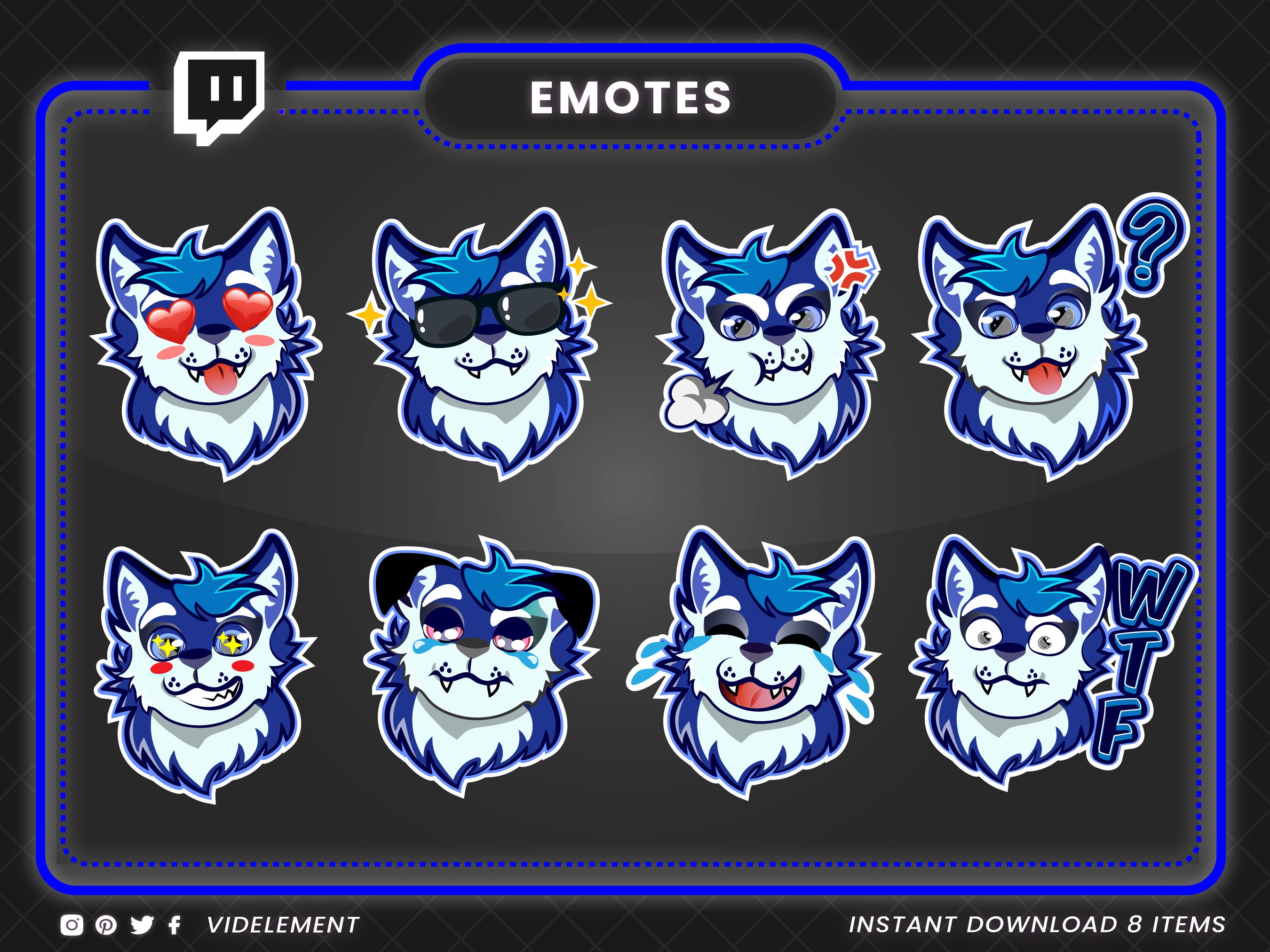 Wolf emotes Twitch emote, discord emote, text emote, animal emote