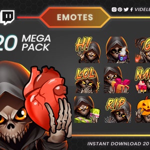 Emote di Twitch, emote di Twitch sub, emote di Discord, emote del mietitore, emote di Halloween, emote di testo, emote del mostro, emote dello zombi, emote magica