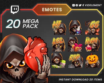 Twitch emotes, twitch sub emotes, discord emote, reaper emotes, halloween emotes, text emotes, monster emotes, zombie emote, magic emote