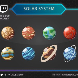 Twitch sub badges, planet sub badges, solar system badges, galaxy sub badges, astronomy sub badges, space bit badges, twitch graphics