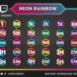Twitch bit badges, neon bit badges, Twitch ring badges, Twitch sub badges, number bit badges, cute bit badges, bit badges Twitch