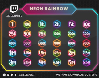 Twitch bit badges, neon bit badges, Twitch ring badges, Twitch sub badges, number bit badges, cute bit badges, bit badges Twitch