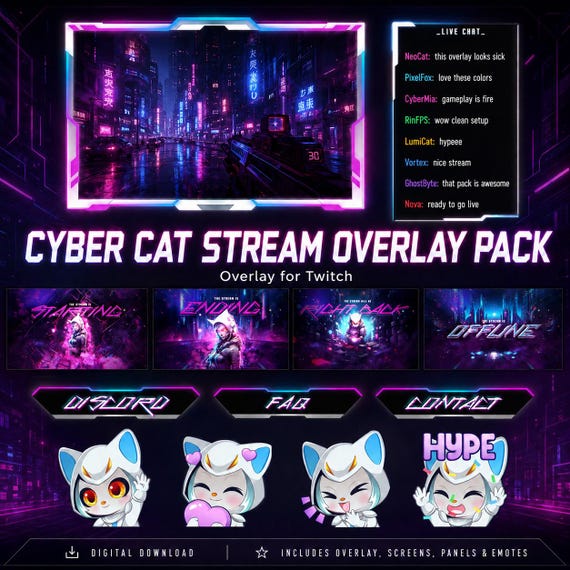Twitch Overlays, Stream Overlays, Animated Emotes, Twitch sub badges, Bit Badges, Screen Overlays, Webcam Overlays, Twitch Alerts, Panels