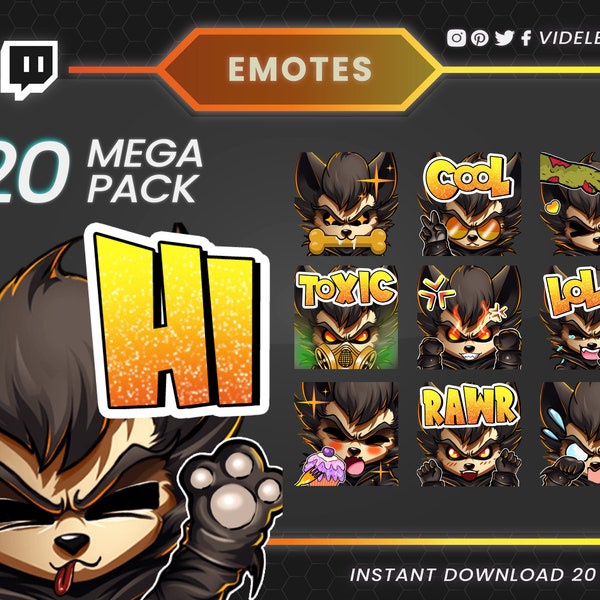 Twitch emotes, twitch sub emotes, discord emote, werewolf emotes, halloween emotes, text emotes, wolf emotes, dog emote, magic emote, emot